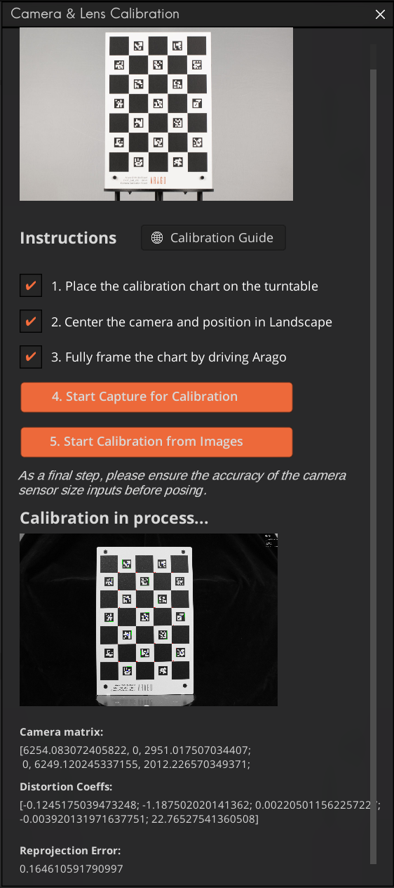 new camera calibration in process