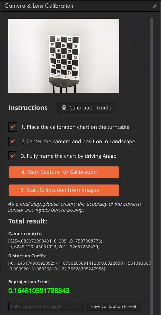 new camera calibration results